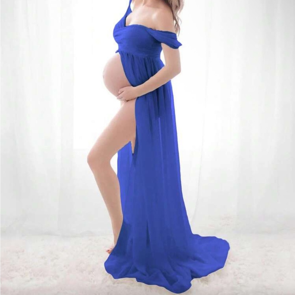 Off Shoulder Split Maternity Dress